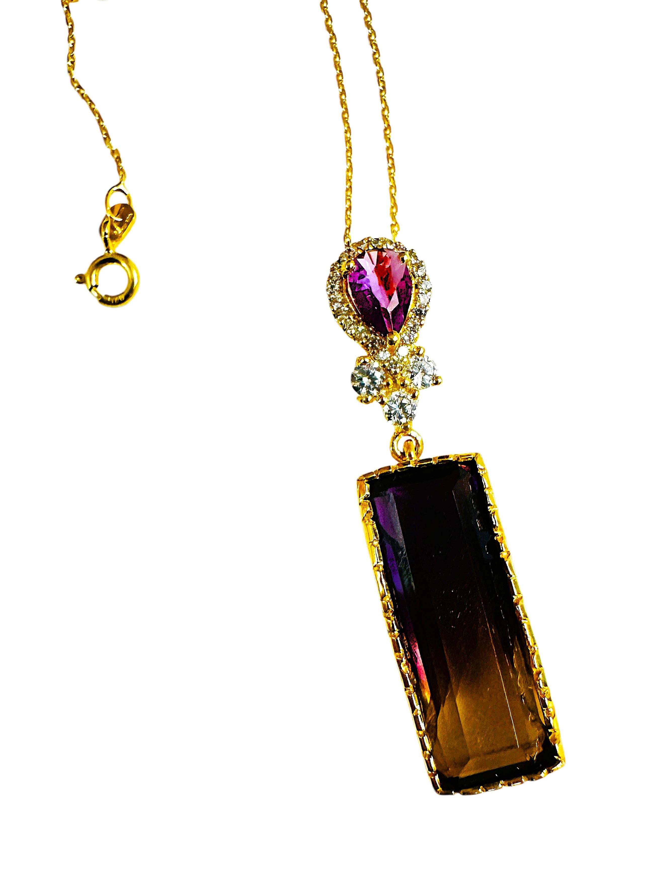 New Brazilian 13 Ct Purple Yellow Ametrine Rose Gold Plated Sterling Pendentif 18