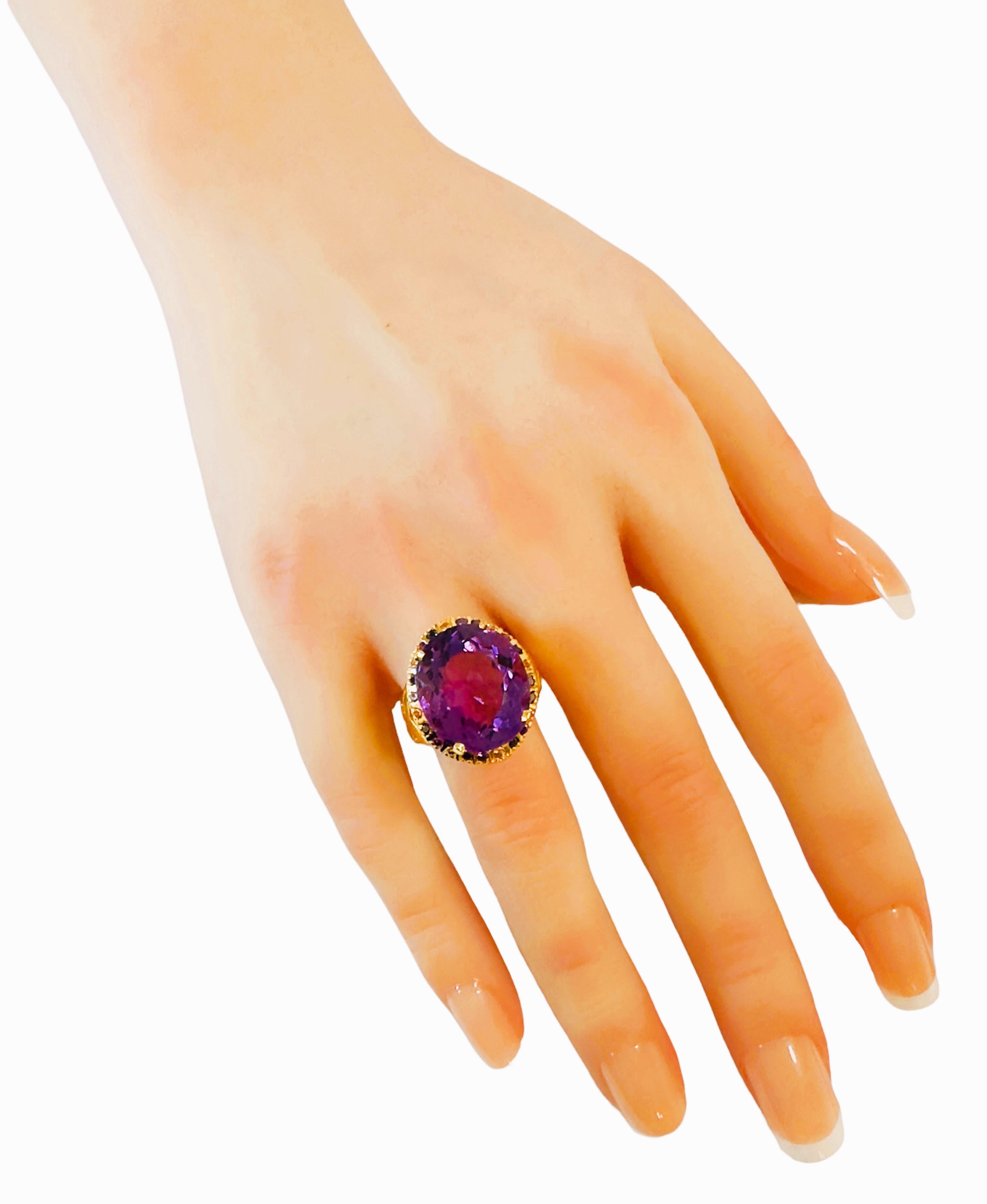 New Brazilian 13.20 Carat Violet Amethyst & Sapphire YGold Plated Sterling Ring In New Condition In Eagan, MN