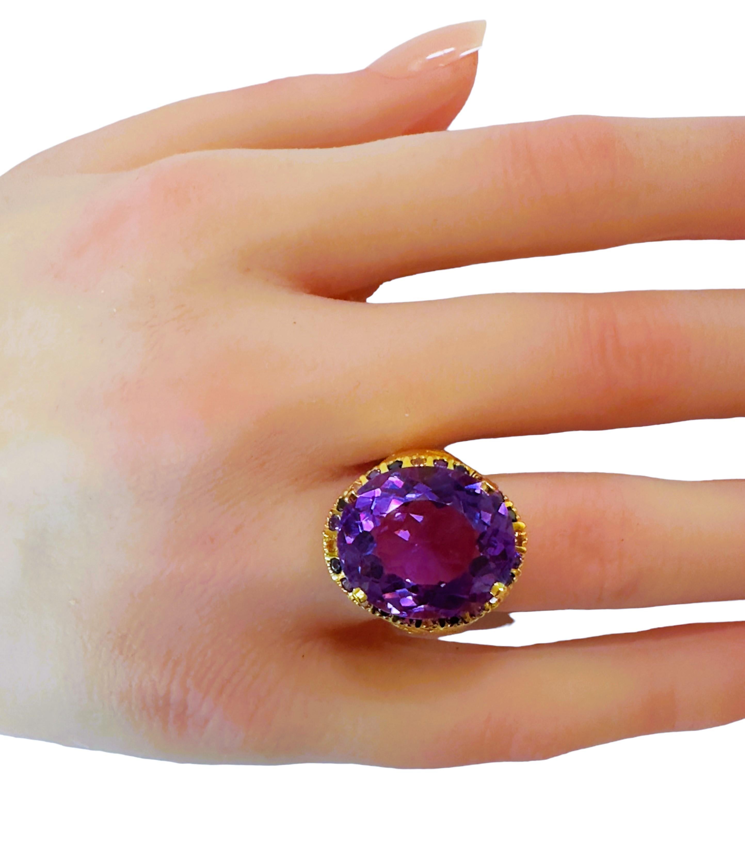 Women's New Brazilian 13.20 Carat Violet Amethyst & Sapphire YGold Plated Sterling Ring