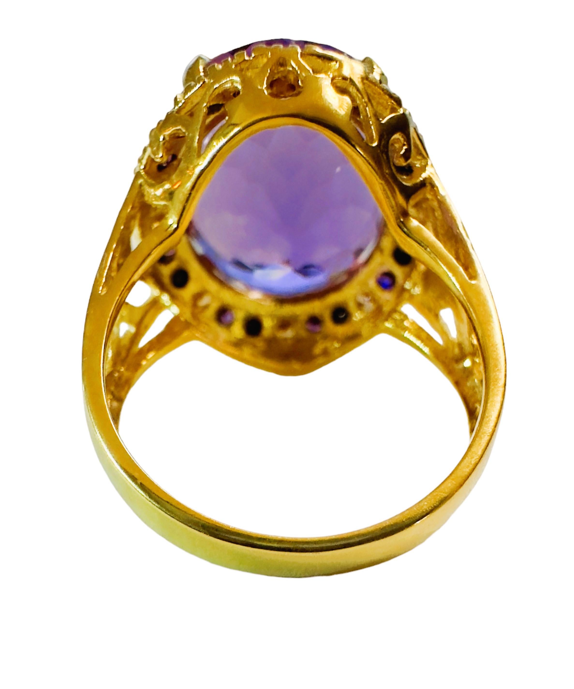 New Brazilian 13.20 Carat Violet Amethyst & Sapphire YGold Plated Sterling Ring 1