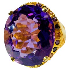 New Brazilian 13.20 Carat Violet Amethyst & Sapphire YGold Plated Sterling Ring