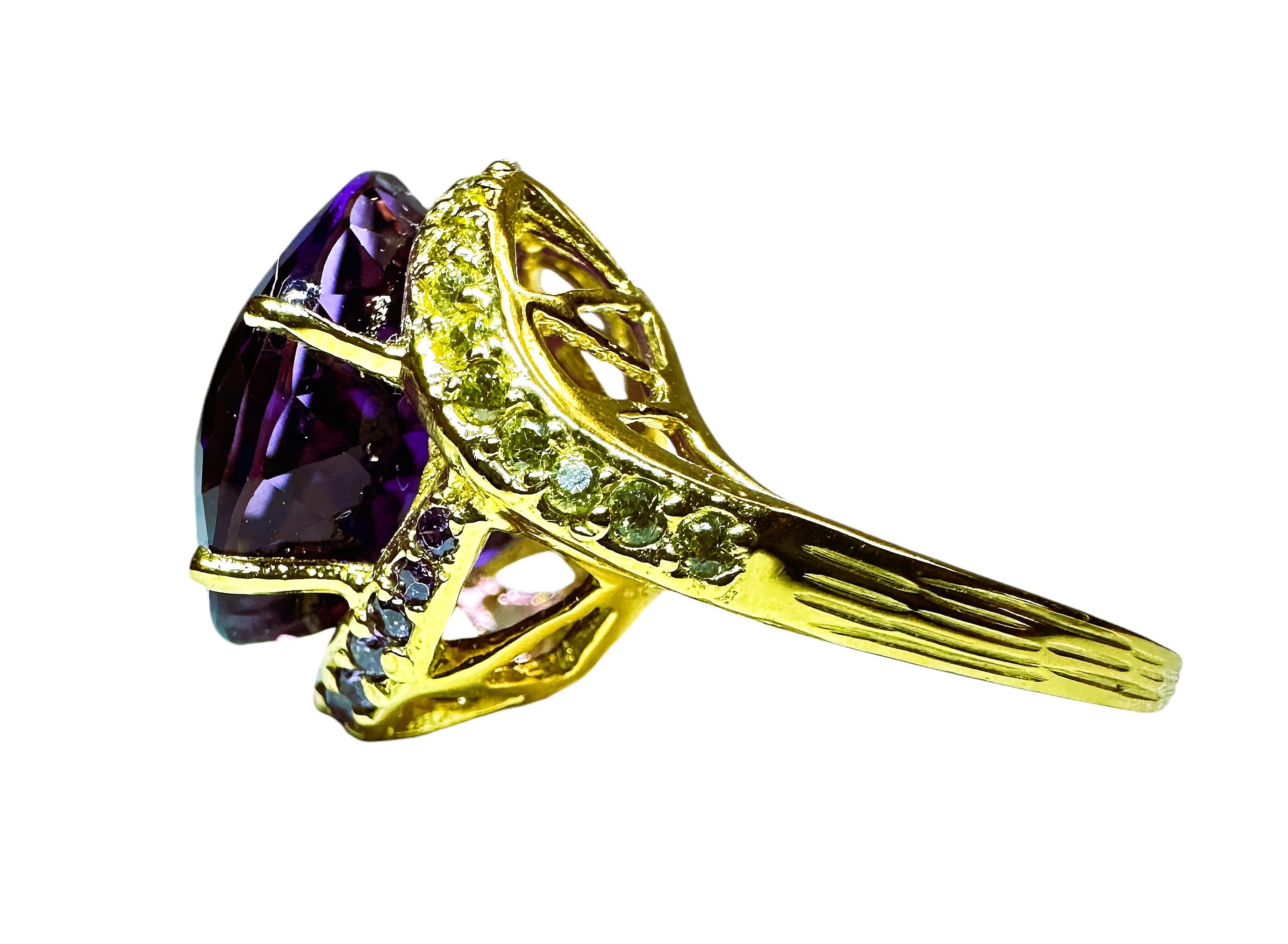 Art Deco New Brazilian 13.20 Ct Purple Amethyst Yellow Gold Plated Sterling Ring