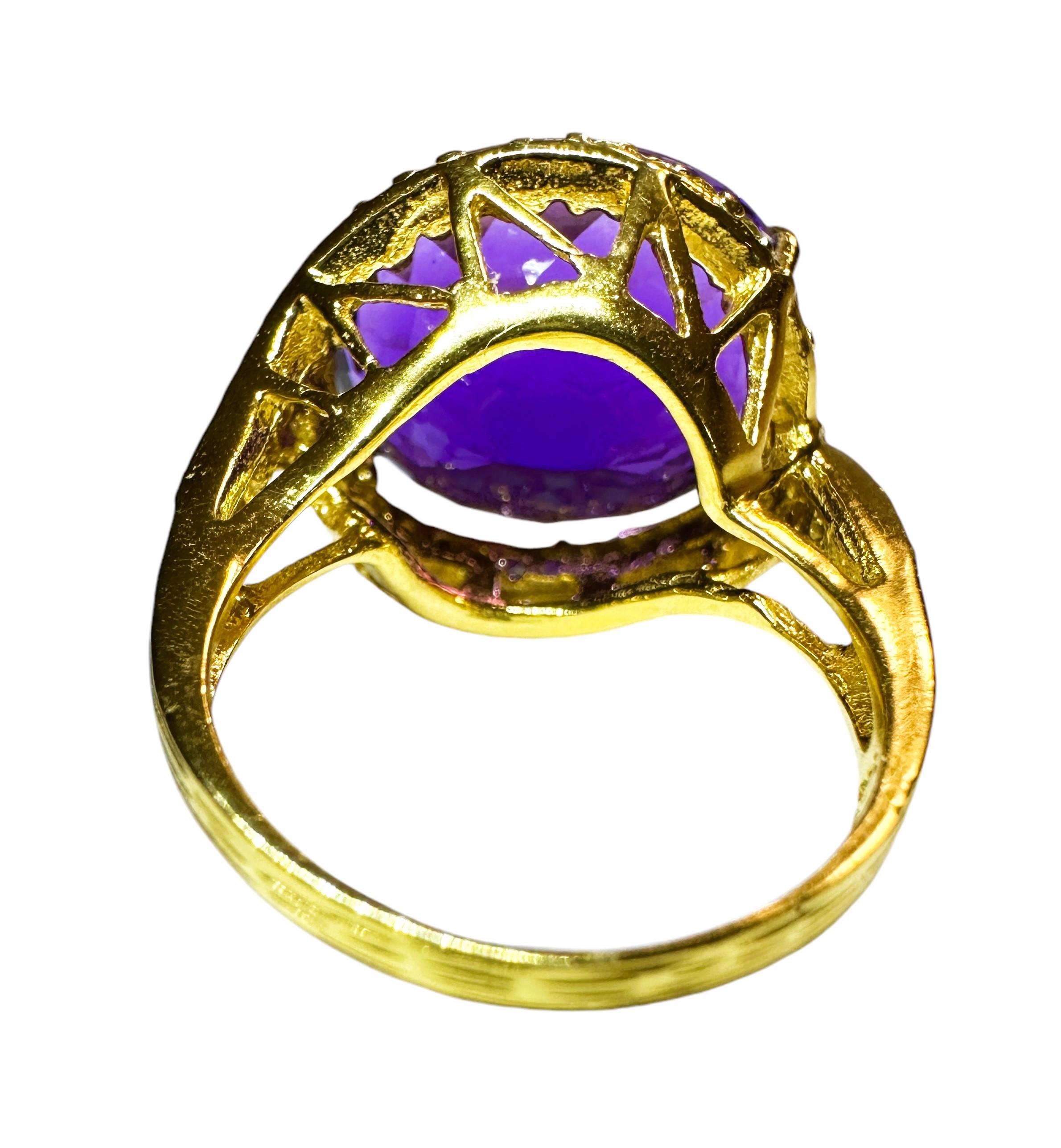 Oval Cut New Brazilian 13.20 Ct Purple Amethyst Yellow Gold Plated Sterling Ring