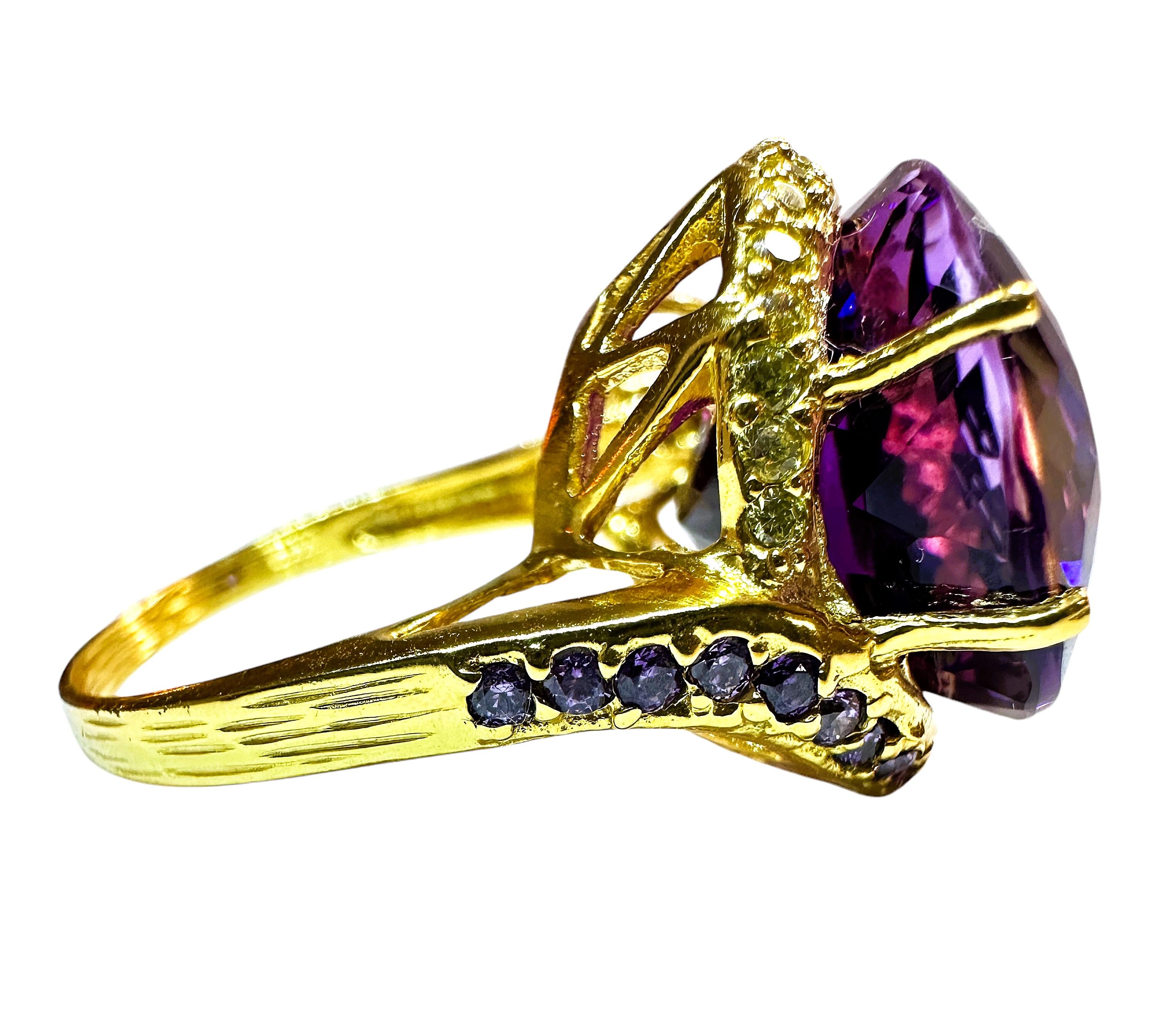 New Brazilian 13.20 Ct Purple Amethyst Yellow Gold Plated Sterling Ring In New Condition In Eagan, MN
