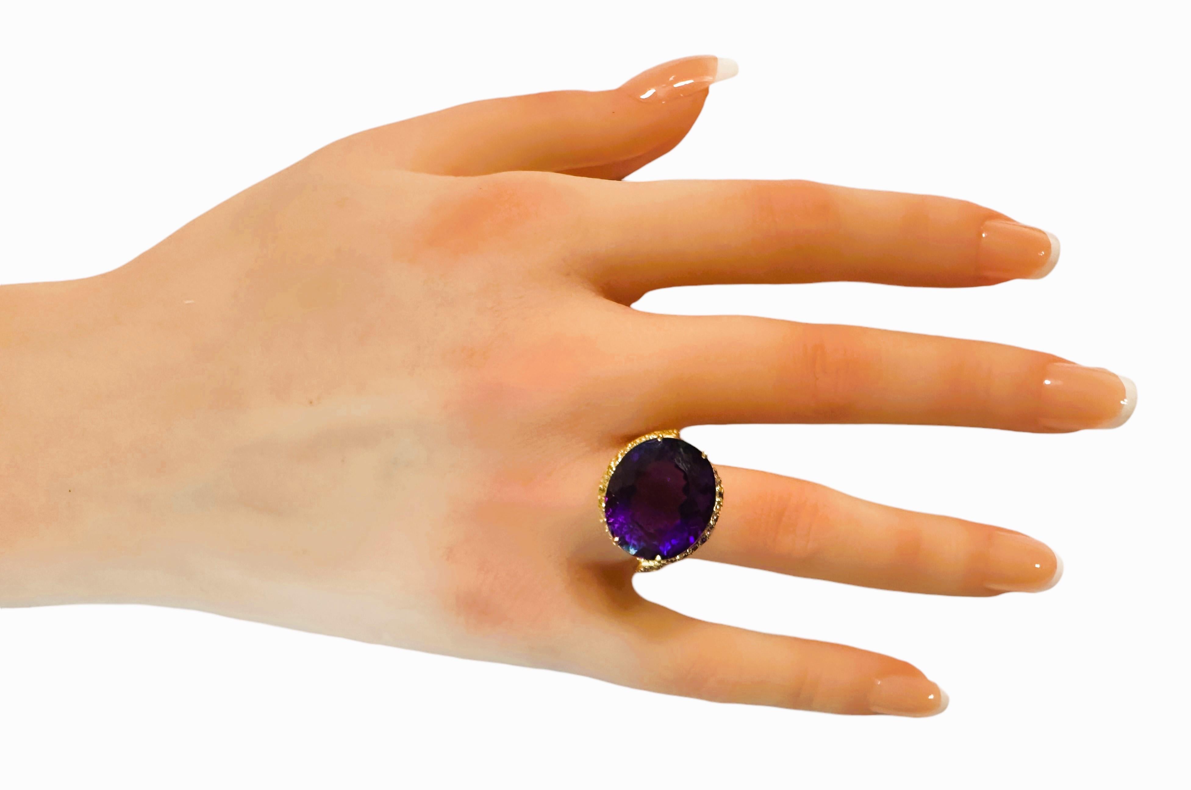 Women's New Brazilian 13.20 Ct Purple Amethyst Yellow Gold Plated Sterling Ring