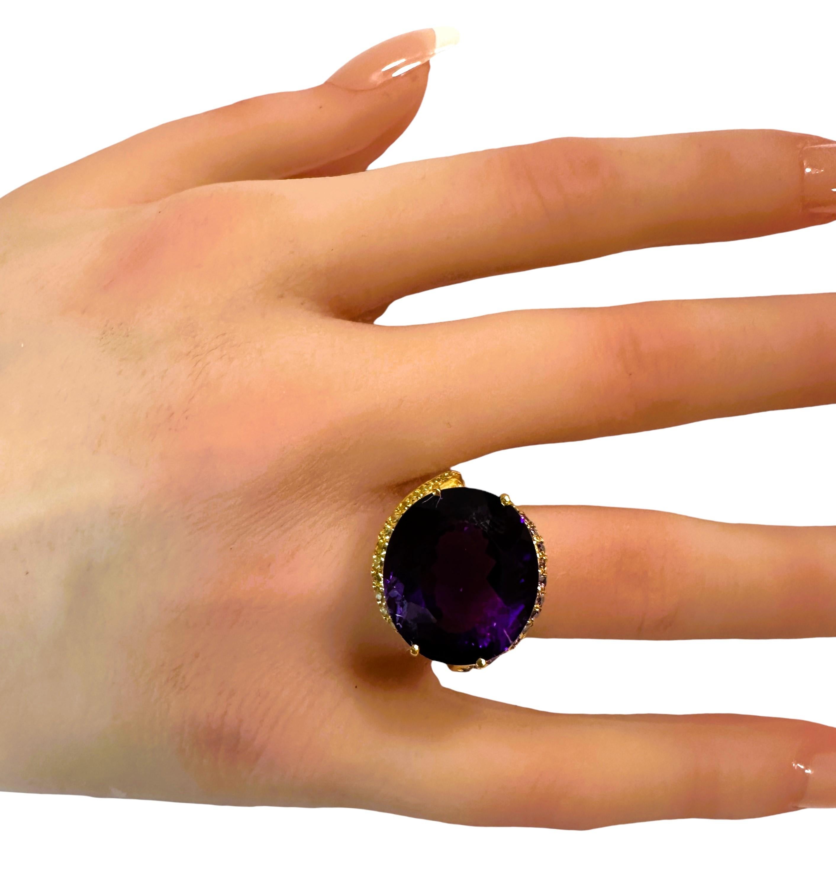 New Brazilian 13.20 Ct Purple Amethyst Yellow Gold Plated Sterling Ring 1
