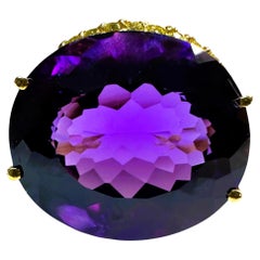 New Brazilian 13.20 Ct Purple Amethyst Yellow Gold Plated Sterling Ring