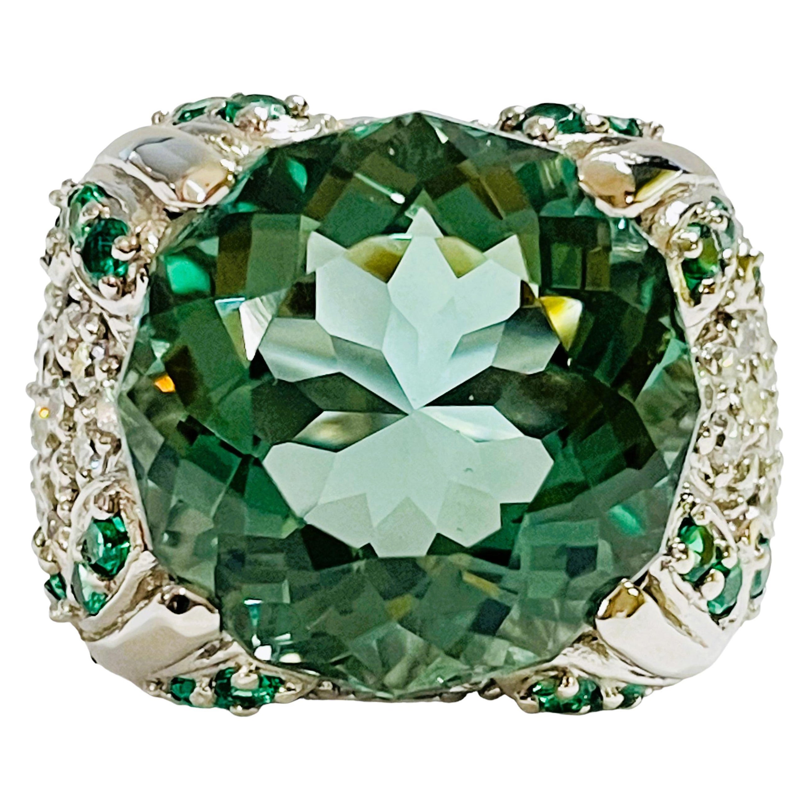 Nouvelle bague brésilienne en argent sterling avec améthyste verte et saphir vert 14,2 carats IF