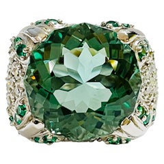 New Brazilian 14.2 Ct IF Platinum Green Amethyst 
Green Sapphire Sterling Ring