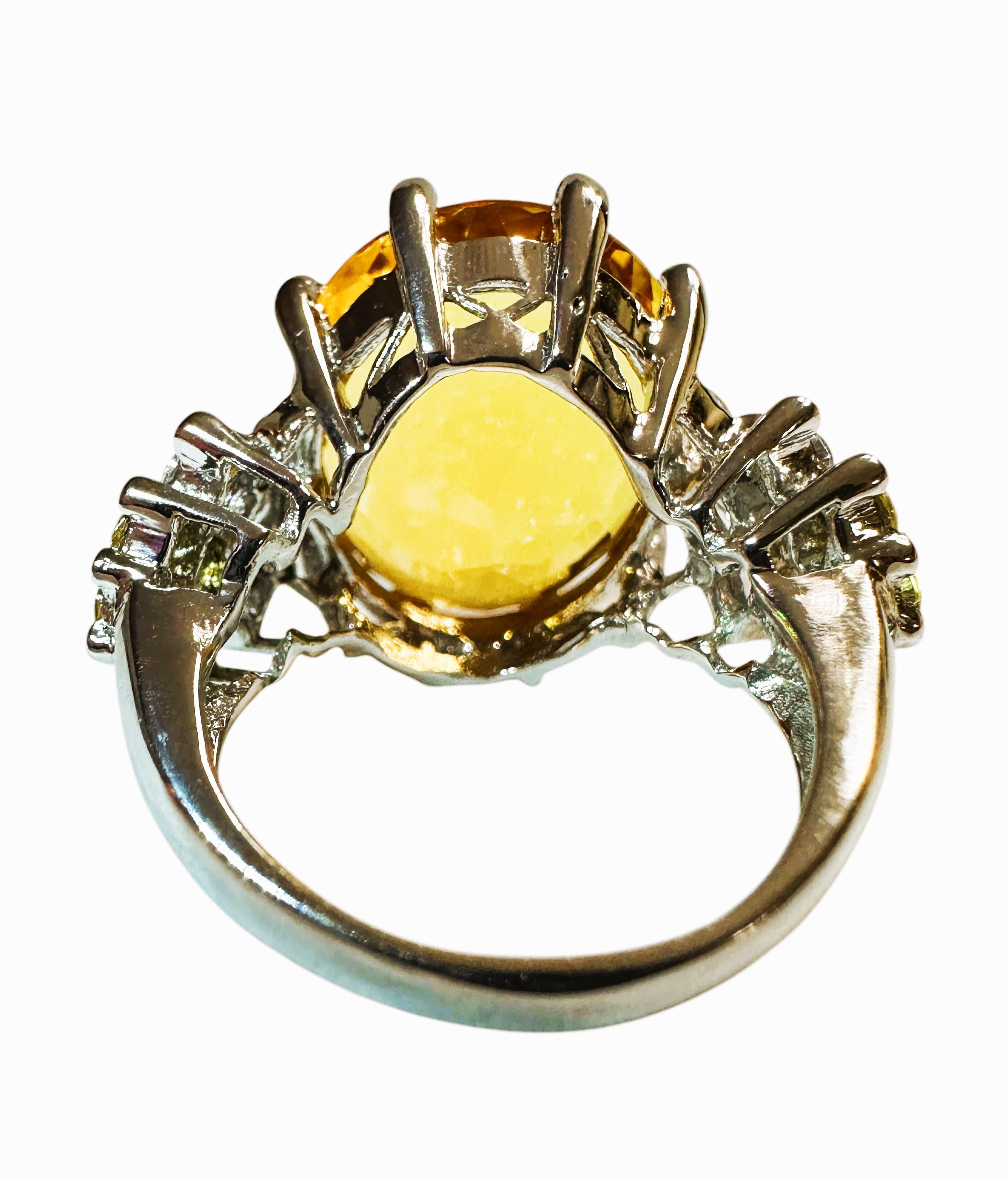 Neuer brasilianischer 15,10 Karat Sonnenblume Citrin & Saphir Sterling Ring Größe 6,25 (Art déco)