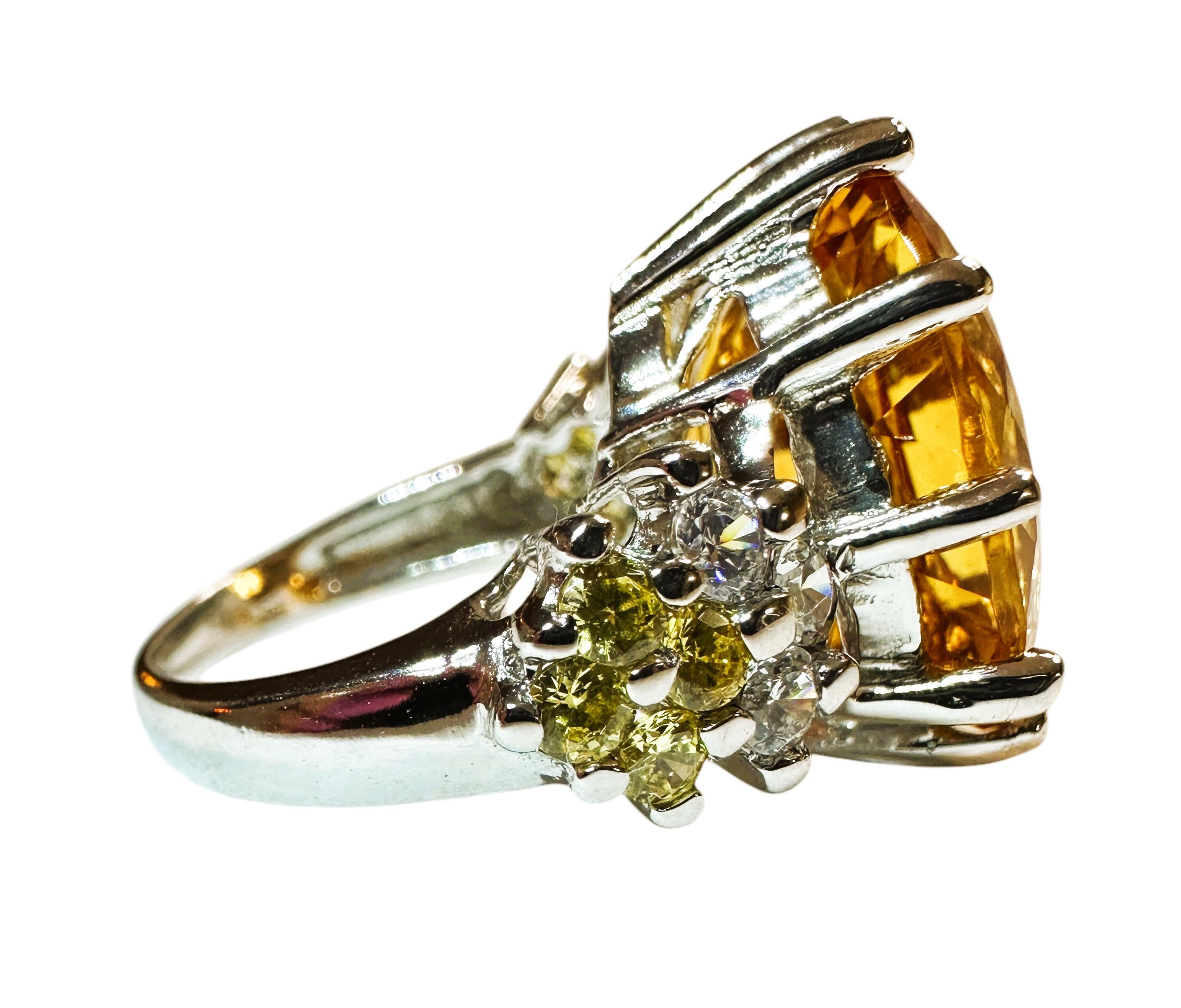Neuer brasilianischer 15,10 Karat Sonnenblume Citrin & Saphir Sterling Ring Größe 6,25 (Ovalschliff)