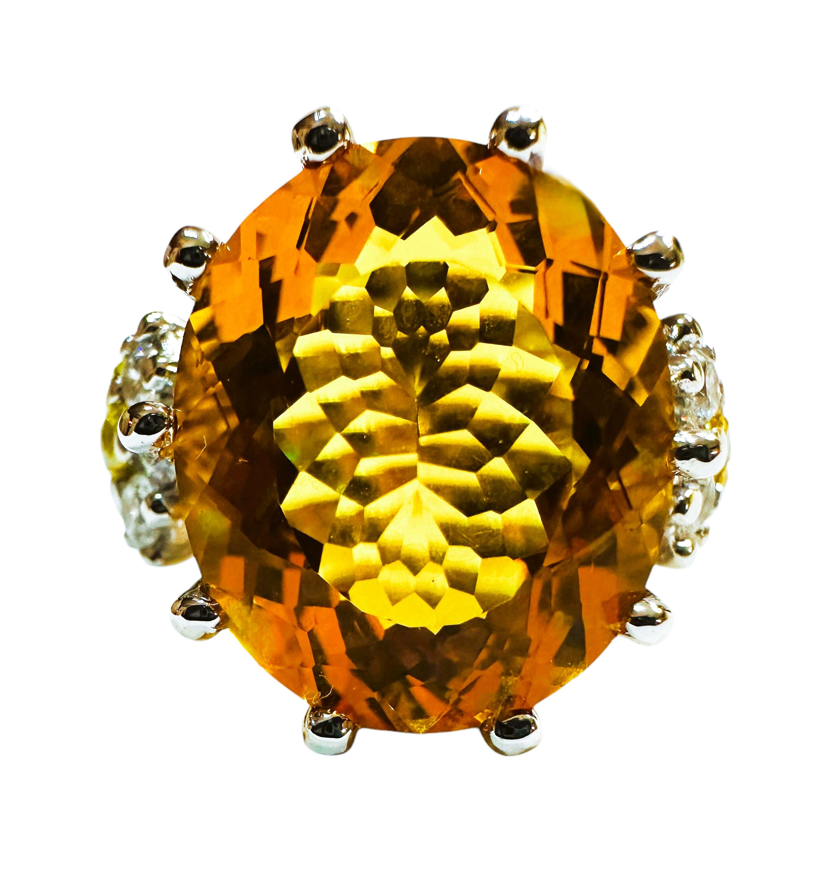 Neuer brasilianischer 15,10 Karat Sonnenblume Citrin & Saphir Sterling Ring Größe 6,25 im Zustand „Neu“ in Eagan, MN