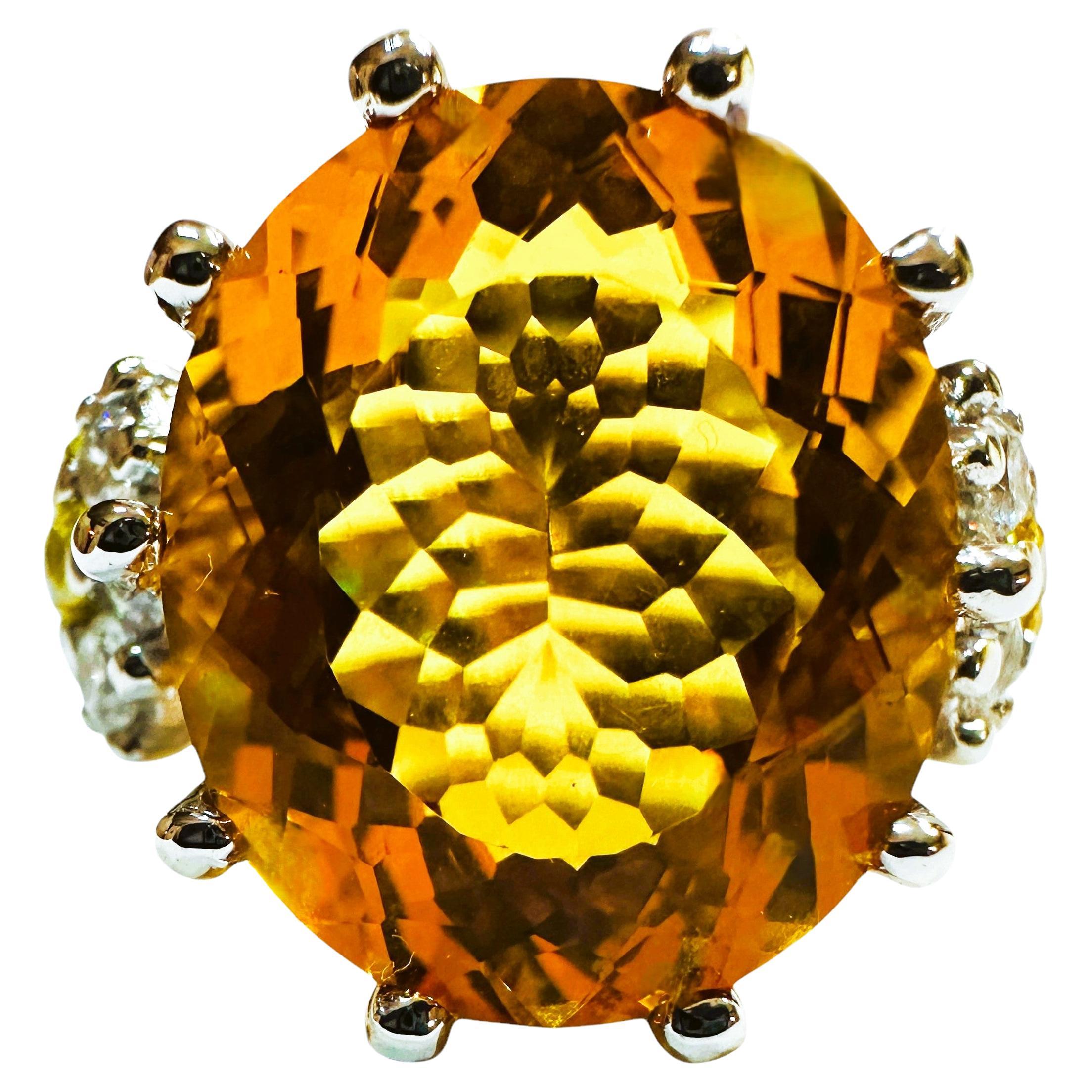 Nuevo Anillo Brasileño 15.10 Ct Girasol Citrino y Zafiro Talla 6.25