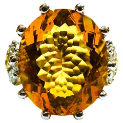 New Brazilian 15.10 Ct Sunflower Citrine & Sapphire Sterling Ring Size 6.25