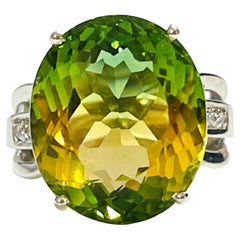 New Brazilian 15.2 Ct Yellow Green Ametrine & White Sapphire Sterling Ring