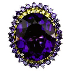 New Brazilian 16.20 Carat Purple Amethyst & Yellow Sapphire Sterling Ring