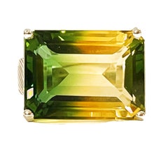 New Brazilian 16.6 Ct Yellow Green Ametrine & Sapphire Sterling Silver Ring
