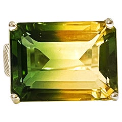 New Brazilian 16.6 Ct Yellow Green Ametrine & Sapphire Sterling Silver Ring