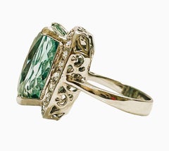 New Brazilian 17.2 Ct IF Platinum Green Amethyst & White Sapphire Sterling Ring