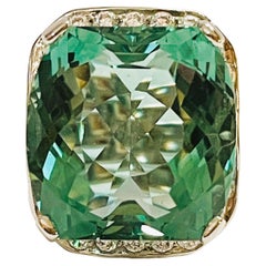 New Brazilian 17.2 Ct IF Platinum Green Amethyst 
White Sapphire Sterling Ring