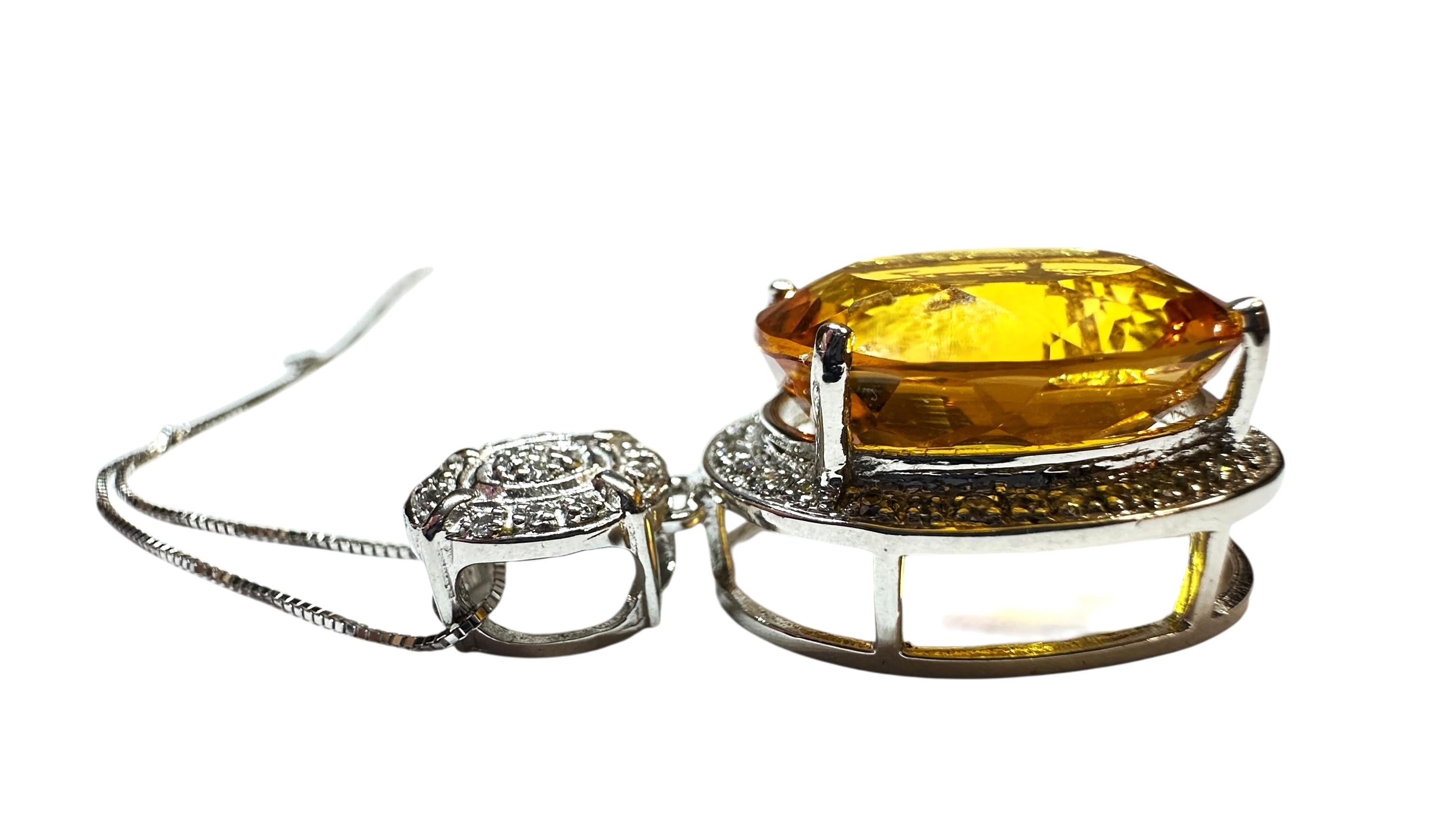 Neue brasilianische 17,20 Karat Citrin & Diamantschliff Saphir Sterling Halskette 4