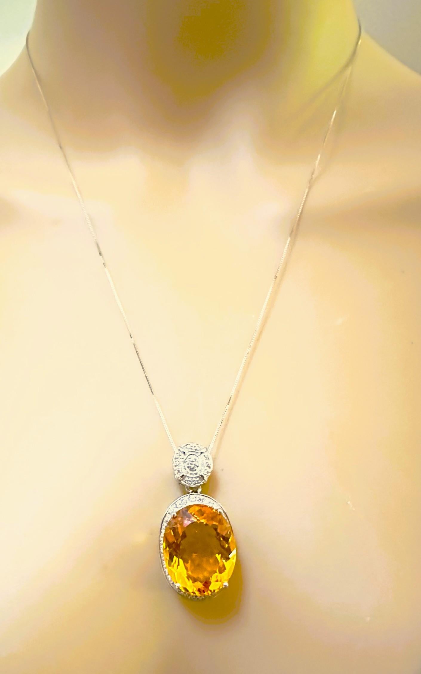 Neue brasilianische 17,20 Karat Citrin & Diamantschliff Saphir Sterling Halskette (Art déco)