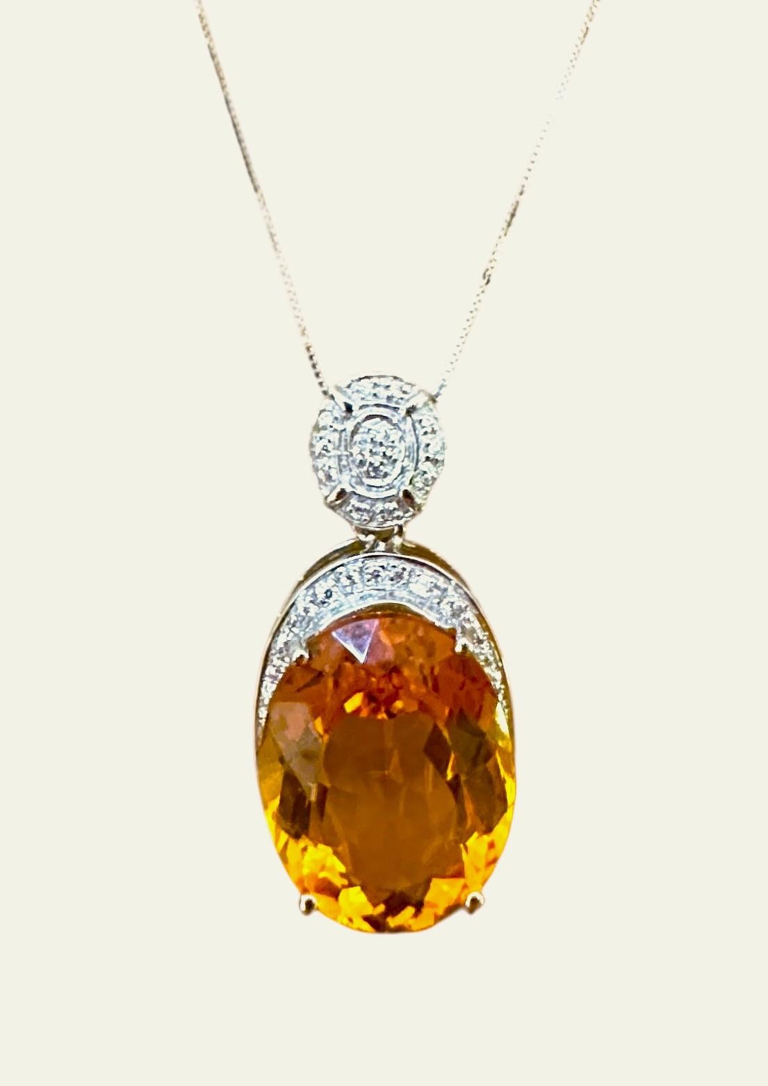 Neue brasilianische 17,20 Karat Citrin & Diamantschliff Saphir Sterling Halskette (Ovalschliff)