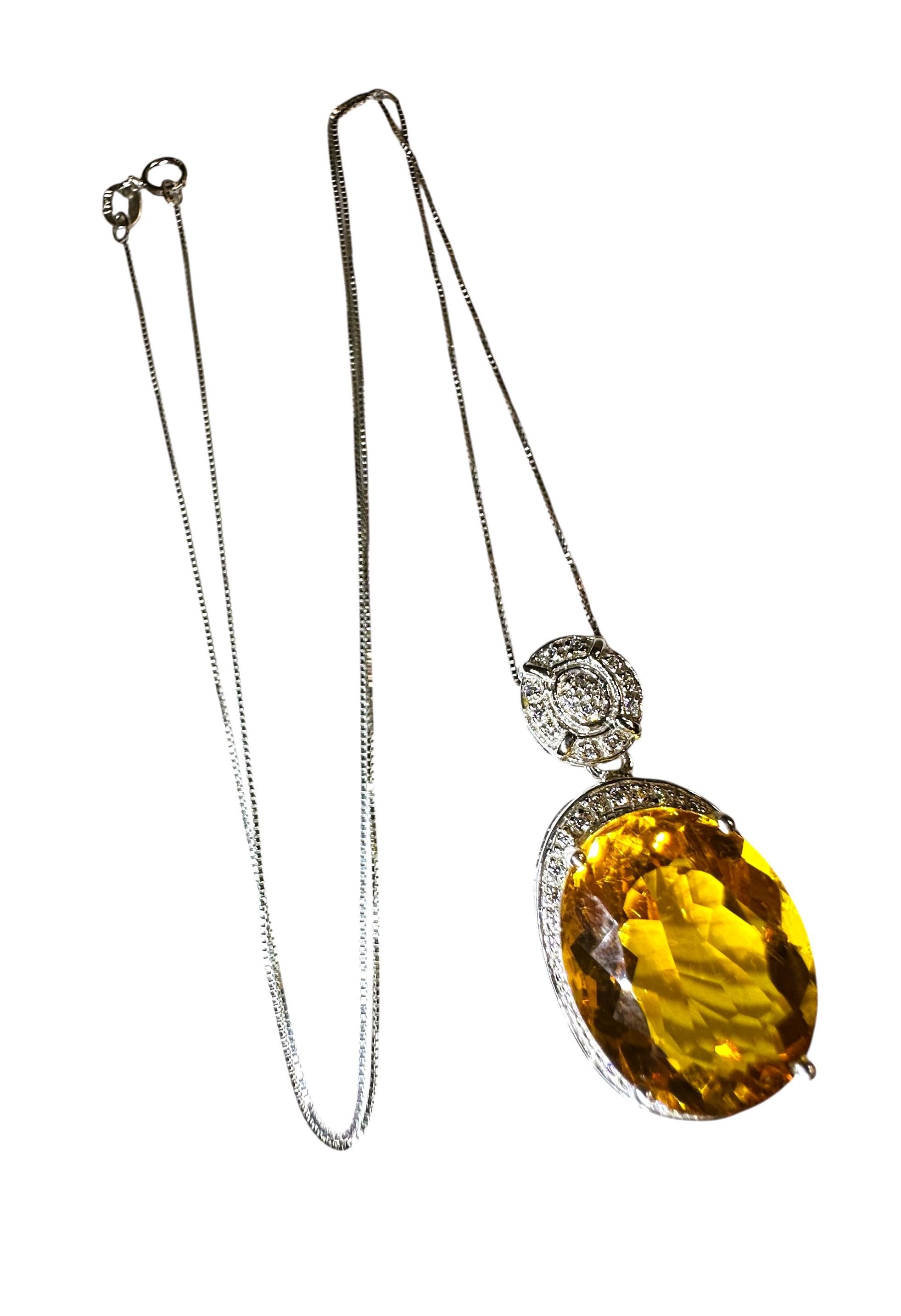 Neue brasilianische 17,20 Karat Citrin & Diamantschliff Saphir Sterling Halskette Damen