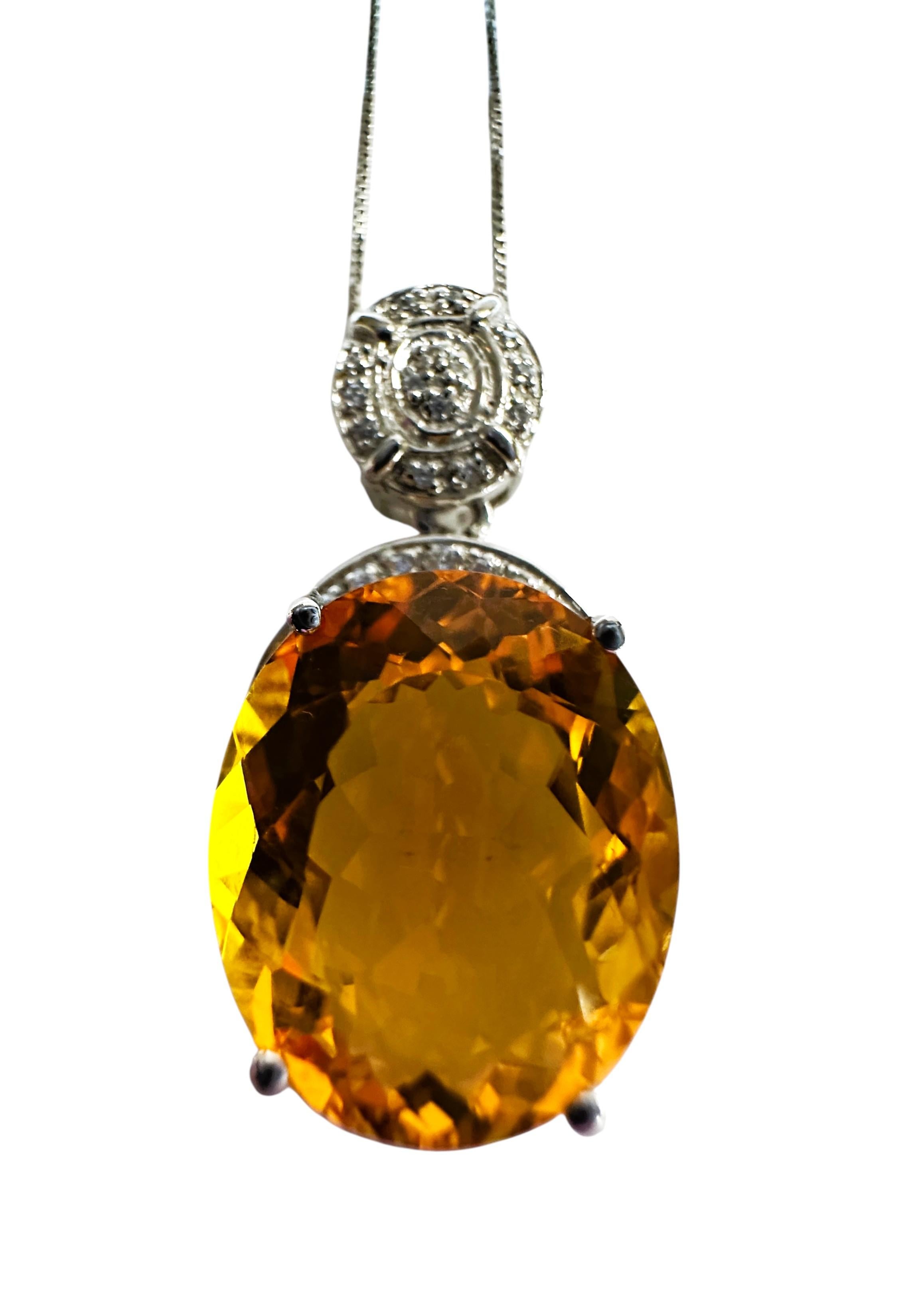 Neue brasilianische 17,20 Karat Citrin & Diamantschliff Saphir Sterling Halskette 2