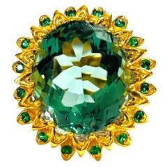 New Brazilian 17.20 Ct Platinum Green Amethyst YG Plate Sterling Ring