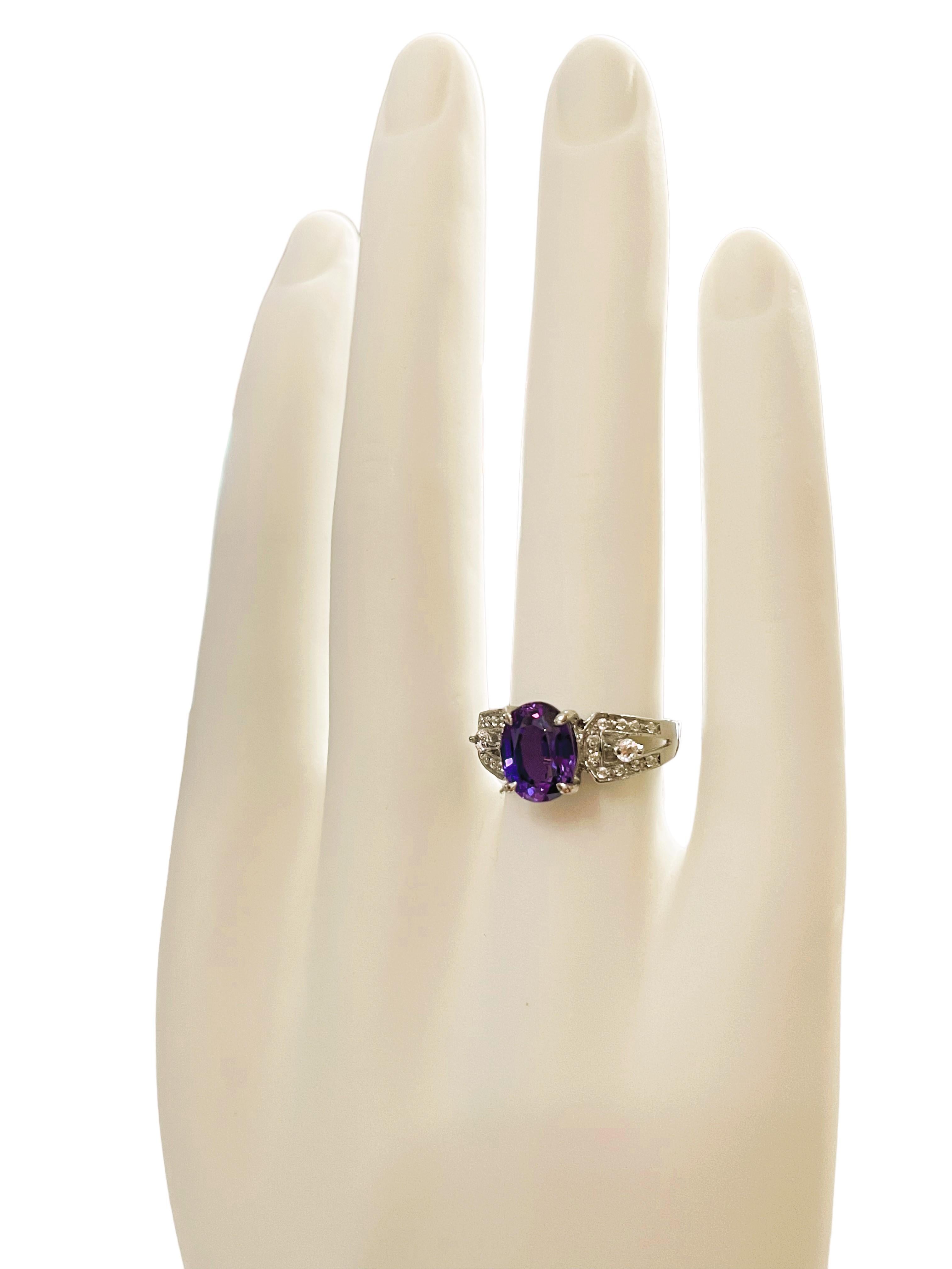 New Brazilian 1.80 Ct Blue Purple Amethyst & Sapphire Sterling Ring For Sale 2