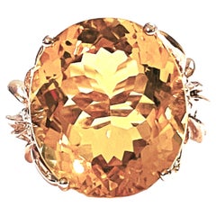 New Brazilian 19.7 Ct Yellow Orange Citrine Yellow Gold Plated Sterling Ring 6.5