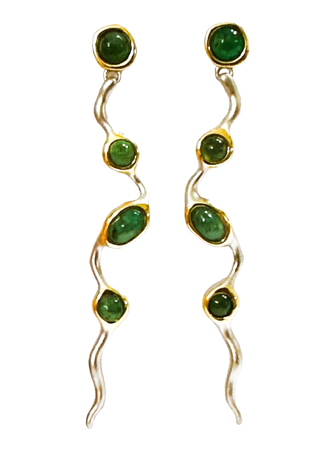 Oval Cut New Brazilian 2-tone Handmade Chrysoprase White & YGold Plated Sterling Earrings For Sale