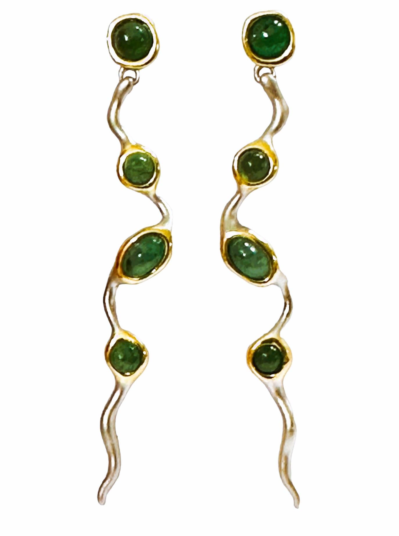 New Brazilian 2-tone Handmade Chrysoprase White & YGold Plated Sterling Earrings In New Condition For Sale In Eagan, MN