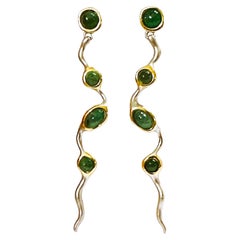 New Brazilian 2-tone Handmade Chrysoprase White & YGold Plated Sterling Earrings