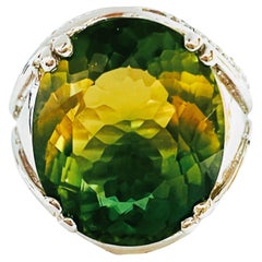 New Brazilian 21 Carat Yellow Green Ametrine & White Sapphire Sterling Ring
