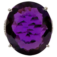 New Brazilian "IF" 21.3 Ct Deep Purple Amethyst  & Sapphire Sterling Ring