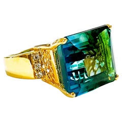 New Brazilian 21.5 Ct Blue Green Ametrine YGold Plated Sterling Silver Ring