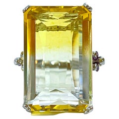 New Brazilian 24.8ct Yellow White Ametrine and Amethyst Sterling Silver Ring