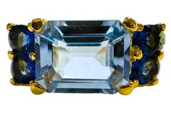 New 2.5 Carat Aquamarine & Diamond Cut Blue Sapphire RGold Sterling Ring