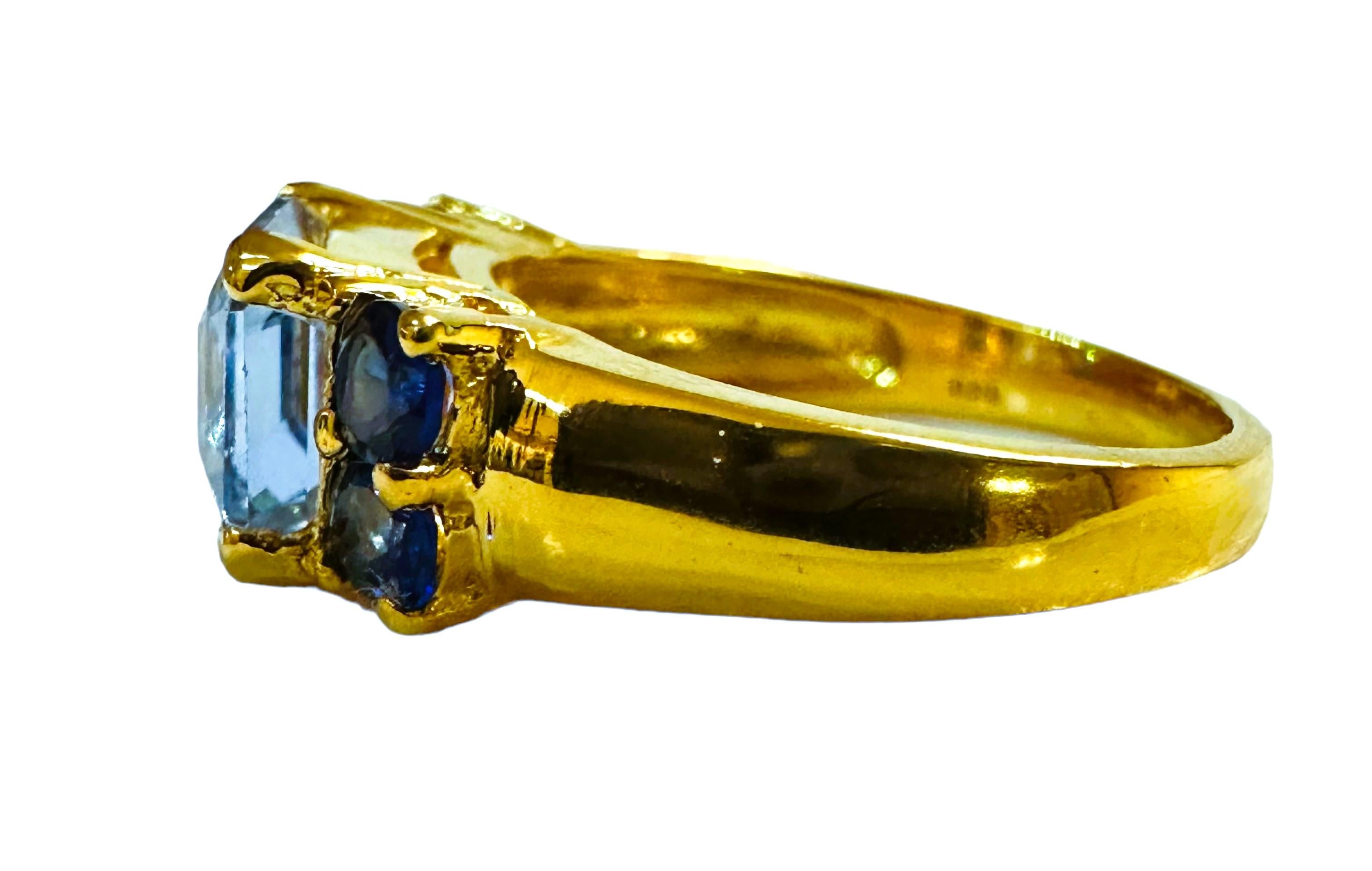 Nueva Aguamarina de 2,5 quilates y zafiro azul talla diamante RGold Anillo de Plata de Ley Art Decó