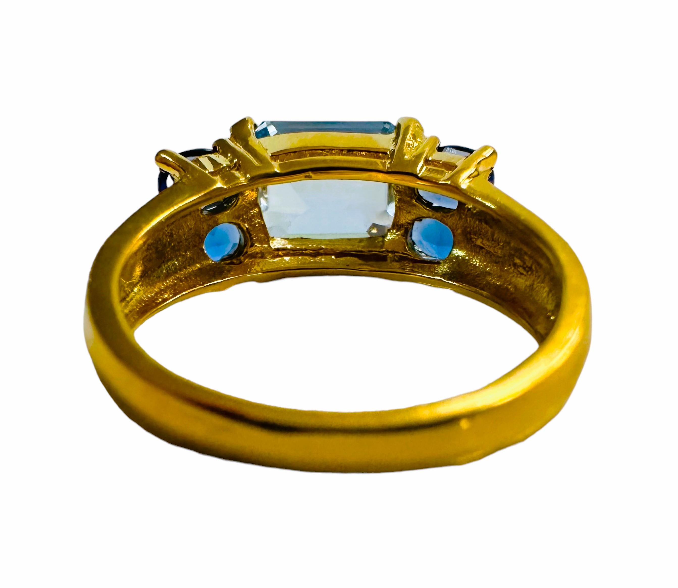 Nueva Aguamarina de 2,5 quilates y zafiro azul talla diamante RGold Anillo de Plata de Ley Corte esmeralda