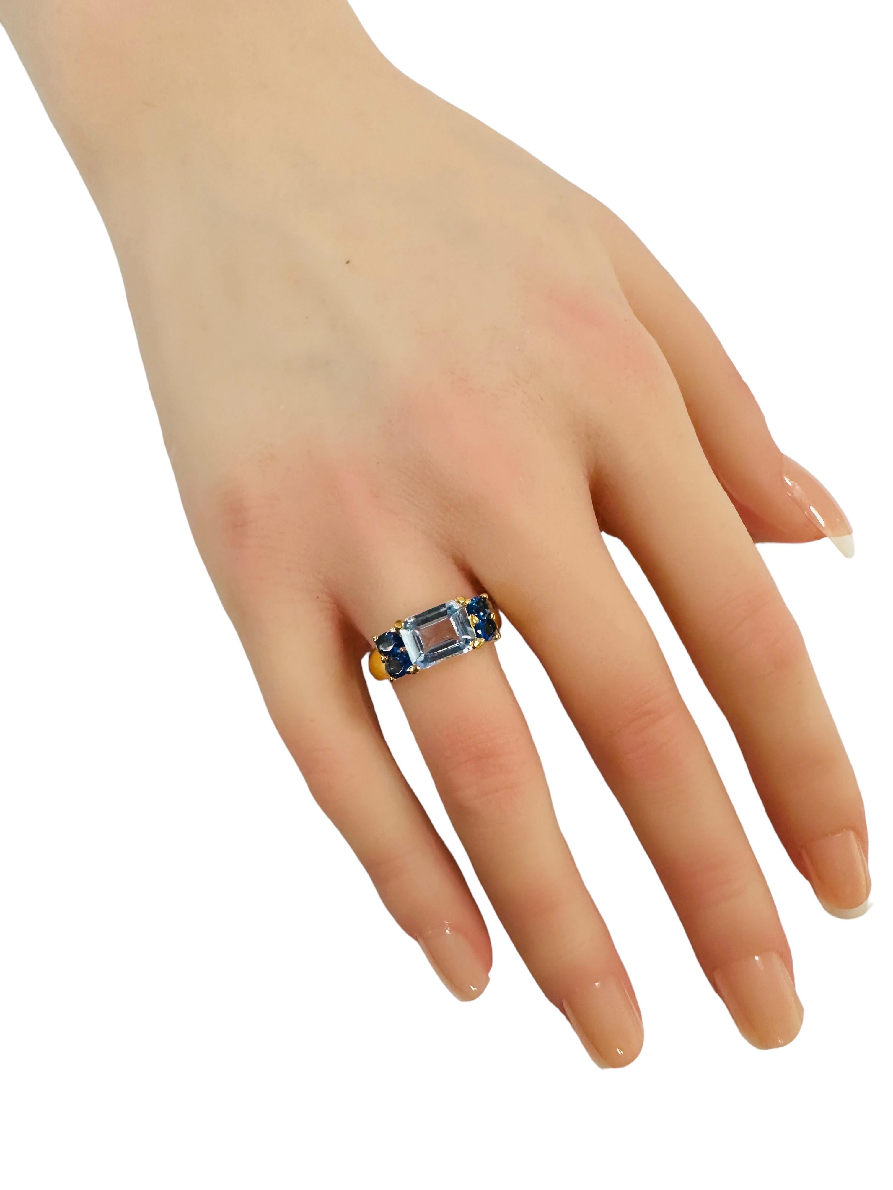 De las mujeres Nueva Aguamarina de 2,5 quilates y zafiro azul talla diamante RGold Anillo de Plata de Ley