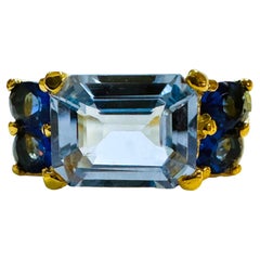 Neu 2,5 Karat Aquamarin & Diamantschliff Blauer Saphir R Gold Sterling Ring