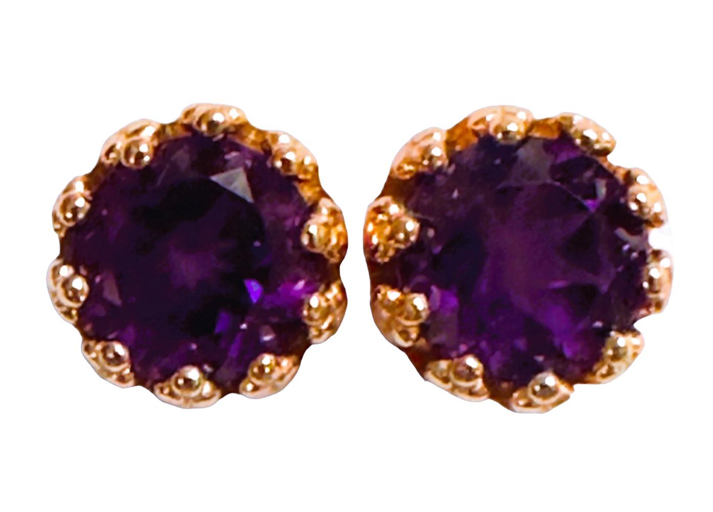 Art Deco New Brazilian 2.56 Ct Purple Amethyst Rose Gold Plated Sterling Post Earrings For Sale