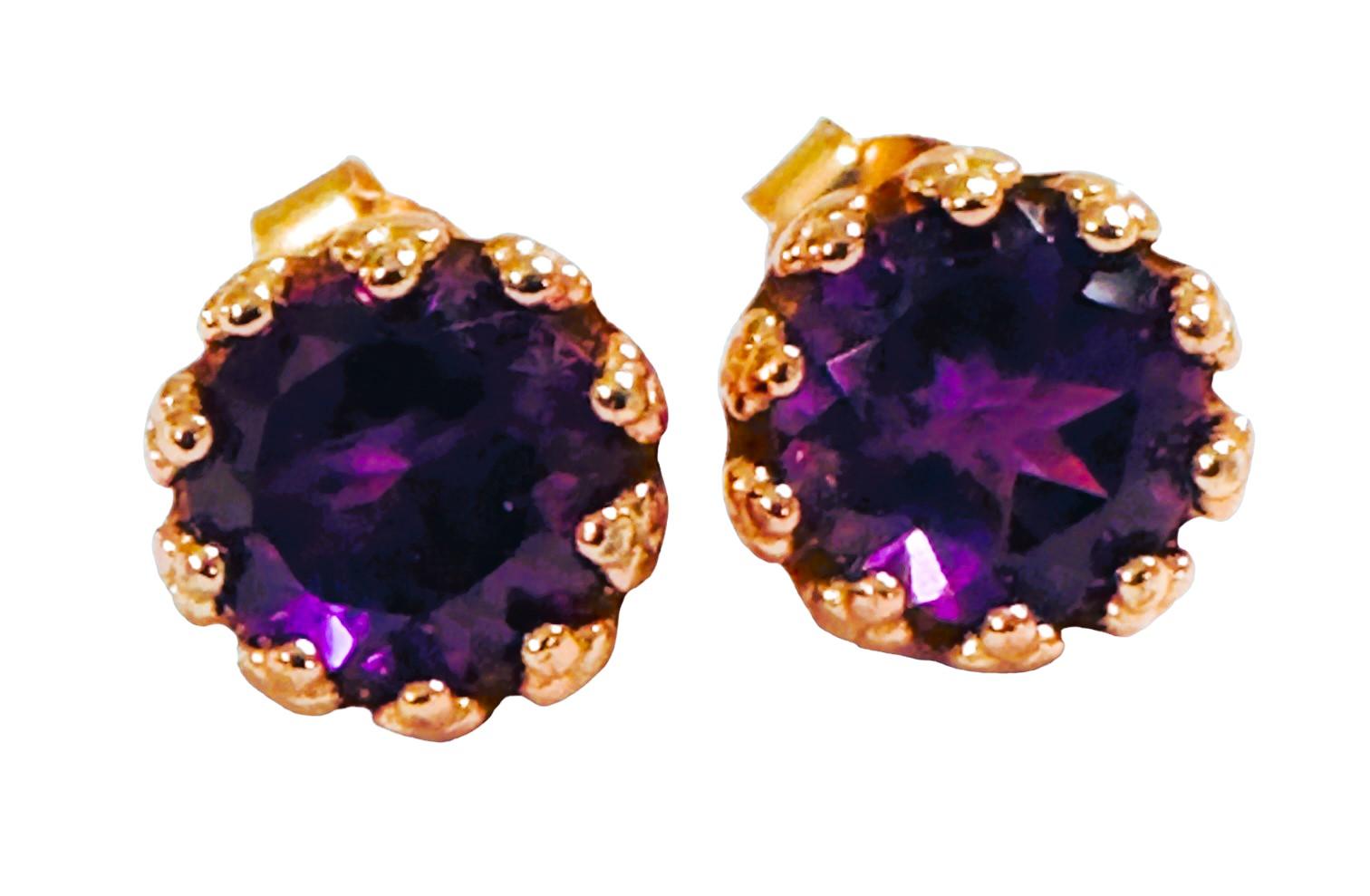 New Brazilian 2.56 Ct Purple Amethyst Rose Gold Plated Sterling Post Earrings In New Condition For Sale In Eagan, MN