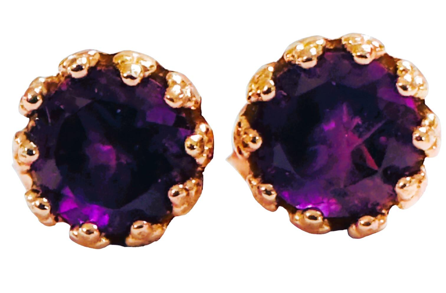 Women's New Brazilian 2.56 Ct Purple Amethyst Rose Gold Plated Sterling Post Earrings For Sale