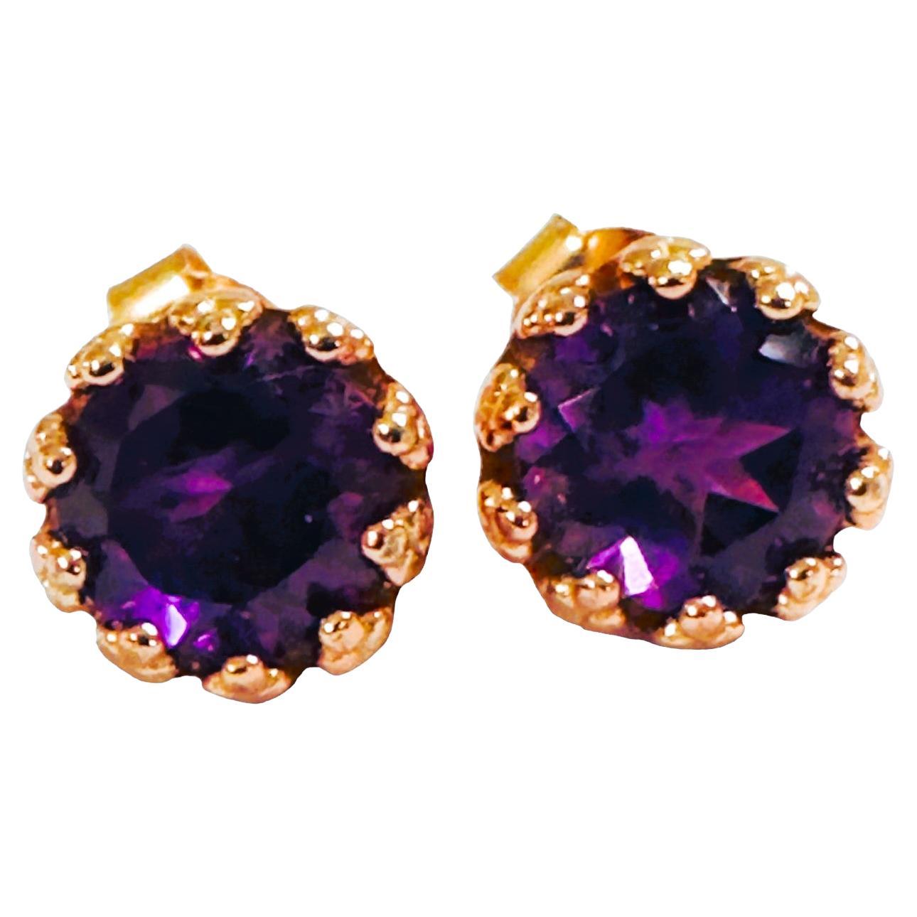 New Brazilian 2.56 Ct Purple Amethyst Rose Gold Plated Sterling Post Earrings