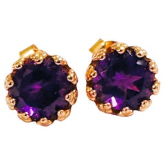 New Brazilian 2.56 Ct Purple Amethyst Rose Gold Plated Sterling Post Earrings