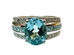 New Brazilian 2.60 ct Ice Blue Aquamarine & Sapphire Sterling Ring Size 7.75